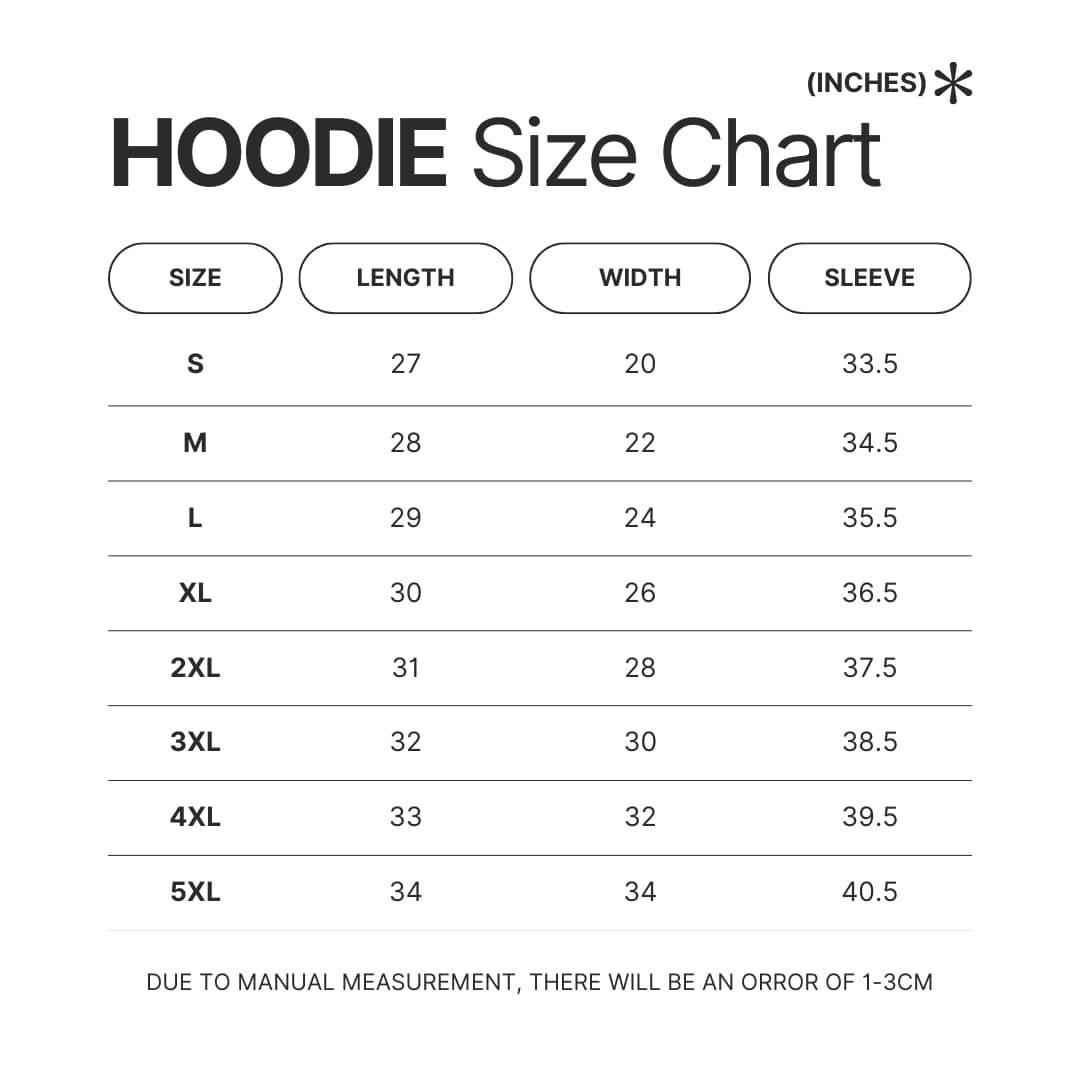 Hoodie Size Chart - Alien Stage Merch