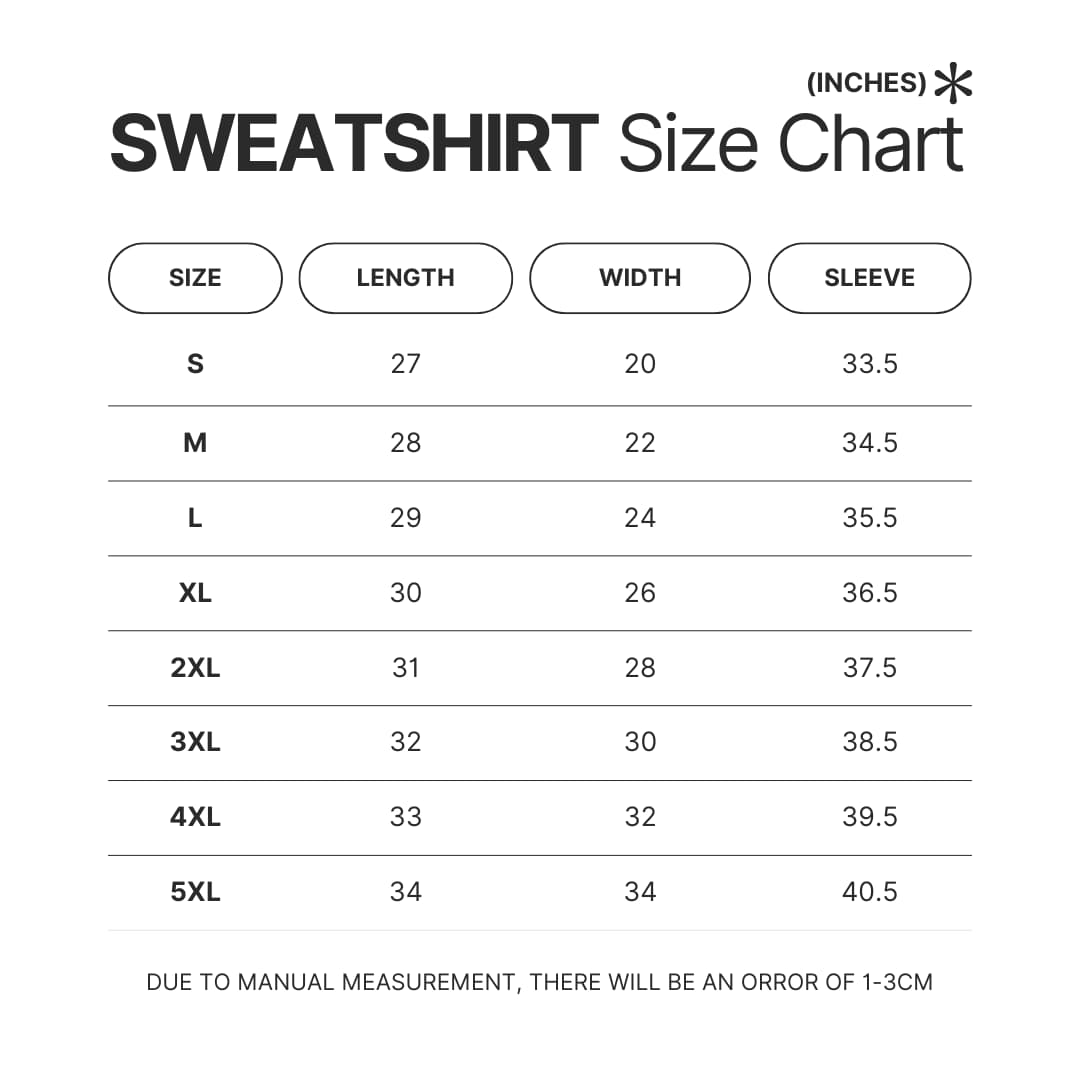 Sweatshirt Size Chart - Alien Stage Merch